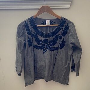 Embroidered Grey Long-Sleeve Blouse with Black Detail